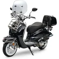 Burnout Motorroller 125cc EasyCruiser Retro Schwarz, 125 ccm, 85 km/h, Euro 5+, (Chrom-Paket, inkl. Topcase Windschild USB LED digitales Cockpit), Zweisitzer