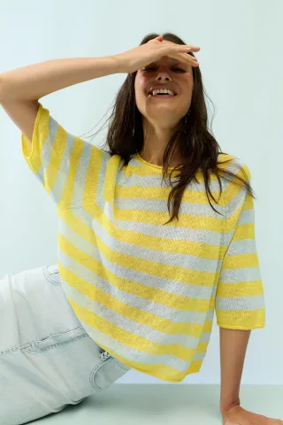 Oui - Leinen Pullover yellow green - Gr. - 40