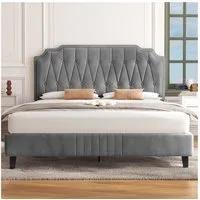 Yaheetech Polsterbett Bettgestell, Doppelbett 160 × 200 cm, mit höhenverstellbarem Kopfteil