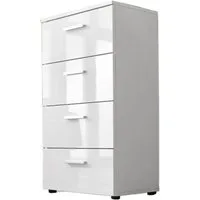 BMG Möbel Kommode Monaco (Schubkastenkommode mit 4 Schubkästen, 44 cm breit, Höhe 91 cm), Fronten Hochglanz Weiß, ideal für Flur und Schlafzimmer geeignet