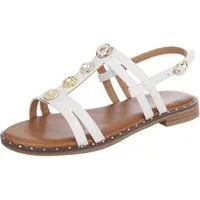 Ital-Design Damen Sandale mit Zierelementen und Fersenriemen Riemchensandalette (92002723) Blockabsatz Riemchensandalen in Weiß