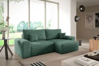 Ecksofa Schlafsofa Sofa ARONA XS in Stoff Centaur Meeresgrün Ottomane Rechts