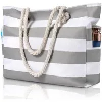 MOPUEA Strandtasche Groß Badetasche Freizeittasche Wasserdicht mit Reißverschluss (Badetasche Damen Strandtasche Damen Beach Tote Bag, 1-tlg., 48*15*34cm Doppelte Seitentaschen Damen Strand Einkaufstasche), Tasche mit Reißverschluss für Strand Reisen
