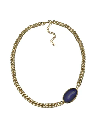 Steuer Modeschmuck Collier goldfarben mit Achatscheibe lila