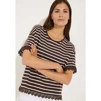 MORE&MORE T-Shirt lockeres Streifenshirt mit Spitzenkante