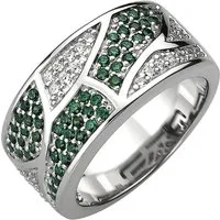 Schmuck Krone Silberring Ring aus 925 Silber mit 85 Zirkonia grün & weiß, Silber 925