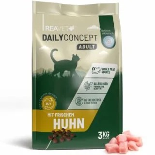 REAVET Katzentrockenfutter Dailyconcept Adult – Mit frischem Huhn | 3kg (2x1,5kg)