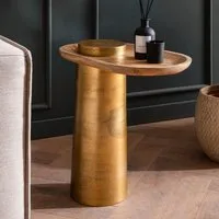 FINEBUY Beistelltisch FB107759 Anstelltisch Massivholz Metall 50x30 cm Wohnzimmertisch (Kleiner Wohnzimmertisch Hoch, Abstelltisch Oval), Massivholz Metall 50x30x52 cm Anstelltisch Modern