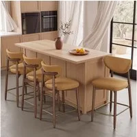 VASAGLE Barhocker Barstuhl, Polsterstuhl, Küchenstuhl, mit Massivholzbeinen (4 St., 4er), ergonomischer Rückenlehne, Mid-Century-Modern-Stil, 4er Set
