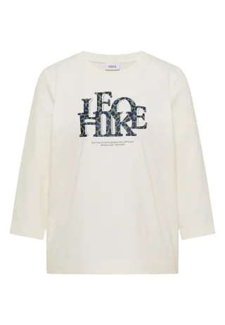 CECIL - 3/4-Arm Shirt mit Wording im Leo-Look vanilla white - Gr. - XS