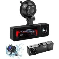 Tekoo Dashcam 3 Kanäle 2K Frontkamera, 24h Parküberwachung, 3,16 Zoll Dashcam (2K Quad HD (1440p), inkl. Rückkamera, Kfz-Ladekabel, Saugnapfhalterung, Klebepad, 360° drehbare Innenlinse, WDR Nachtsicht, USB-C, IPS)