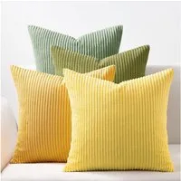 Topfinel Kissenbezüge 4er Set Kordsamt, flauschig Farbverlauf, Gestreift, kissenhülle 50x50 Gelb-grün cord kissen sofakissen kissenbezug 50x50