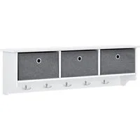 en.casa Wandgarderobe, Horsens 30 x100 x 20 cm mit 3 Boxen Garderobenhaken Weiß / Grau