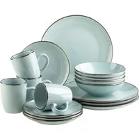 MÄSER Kombiservice METALLIC RIM, Geschirr-Set, Steinzeug (16-tlg), 4 Personen, Steinzeug
