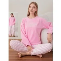 fashionshowcase Pyjama Damen Velours Schlafanzug Soft Samt 100% Baumwolle (2-teilig, Pyjama-Set bestehend aus Oberteil und Hose) Plüsch-Fleece 6 Designs, warm und kuschelig
