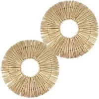 Marrakesch Orient & Mediterran Interior Wanddekoobjekt Wanddeko Boho Rattan 2er Set, Runde Natur Wanddekoration 58cm (2 St), Handarbeit