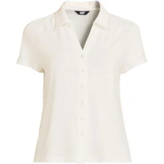 Soft Ease Polobluse aus Leinenmix für Damen in Plus-Größe, Damen, size: plus, Elfenbein, Leinen, by Lands' End
