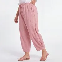 OriginalYou Schlupfhose Sommerhose Damen 7/8 Bohohose Elastikbund Schlupfhose Baumwolle seitlicher Schlitz mit Knopfapplikation, erhältlich in 42-46