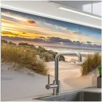 KitchenYeah Küchenrückwand selbstklebend Strand - Düne - Gras - Sonnenuntergang - Meer, (1-tlg), Spritzschutz, Küche, Rückwand, Küchenwand, Küchenfront, 80x60 cm