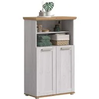 welltime Midischrank COSENZA, Höhe 116cm, 2 Türen, 2 offene Fächer, 3 Einlegeböden (1-St., in Landhausoptik, mit weiteren Artikel der Serie kombinierbar) Midischrank, Badschrank, Bad, Badezimmer