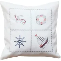 matches21 HOME & HOBBY Kissenbezüge Kissen-Bezug Maritim Motiv woll-weiß Stick bunt 40x40cm, (1 Stück), Wohnzimmer Kissen-Hülle als Deko-Kissen Zier-Kissen Sofa-Kissen