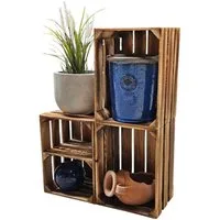 Teramico Holzkiste Holzkisten Obstkisten 3 x 40x30x25cm Geflammt Ablage Kurz, Aufbewahrungsbox
