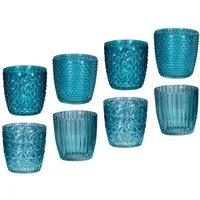 Levandeo® Teelichthalter, 8er Set Windlicht H7,5cm Glas Türkis Teelichthalter Tischdeko Kerzen