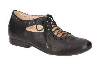 Think 3-000565 Schwarz Echtleder Schn?r-Halbschuhe mit anatomischem Kork-Late...
