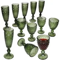MamboCat Sektglas Diamond 12-tlg. Gläser-Set Weingläser Sektgläser Grün Weißwein, Glas