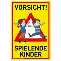 König Werbeanlagen Hinweisschild Schild Vorsicht! Spielende Kinder, PVC 20 x 30 cm, Achtung Spielplat