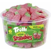 TROLLI Süßigkeit, Trolli Sour Strawbies 150 Stück vegan fruchtig-sauer Packung 1320g