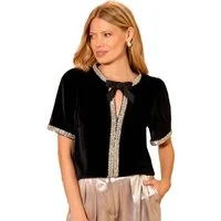 Love & Roses Kurzarmbluse Love & Roses Bluse mit Schleife, Petite (1-tlg)