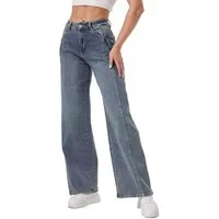 Ital-Design Weite Jeans Weite Damen Jeans aus Denim für Alltag und Freizeit (90727771) Used-Look Stretch High Waist Jeans in Blau