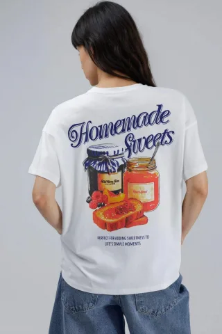 Übergröße Bedrucktes Rundhals-T-Shirt