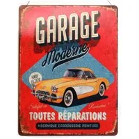 Moritz Metallschild Blechschild Garage Moderne Toutes Réparations gelbes Auto, (Einzeln), 25 x 33 cm Vintage Retro Deko Schild Metallschild Wandbild Schild
