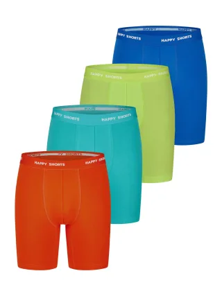 Happy Shorts Herren Retro Boxer Neon Long 4-Pack Retroshorts, Vintage Boxer,