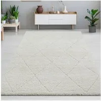 Carpetia Teppich Hochflor Teppich creme mit Rautenmuster weich modern, rechteckig