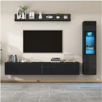Merax Wohnwand mit LED-Beleuchtung, in Hochglanz Weiß/Schwarz, (3-St), 3-teilig TV-Wohnwand Set mit TV Schrank, Vitrine & Hängeregal