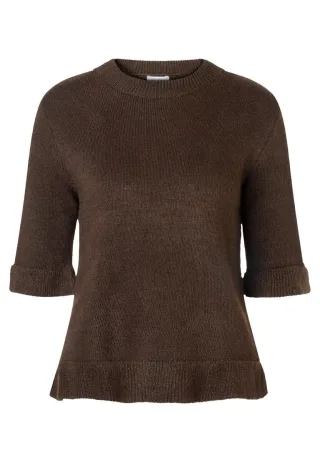 MORE & MORE - Pullover mit Rüschen braun - Gr. - 34