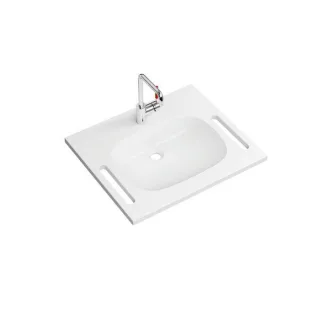Hewi M40 Mineralguss-Waschtisch 950.19.04018 65x55cm, mit Waschtischarmatur AQ1.12M10640, senfgelb
