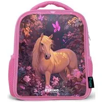 NoBoringSuitcases.com© Rucksack Rosa - Pferd - Blumen - Lila - Schmetterling, Kinderrucksack, Schulrucksack, Freizeitrucksack, Mädchen, Kindergarten