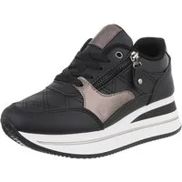Ital-Design Damen Low-Top Freizeit Sneaker (88671436) Keilabsatz/Wedge Sneakers Low in Schwarz