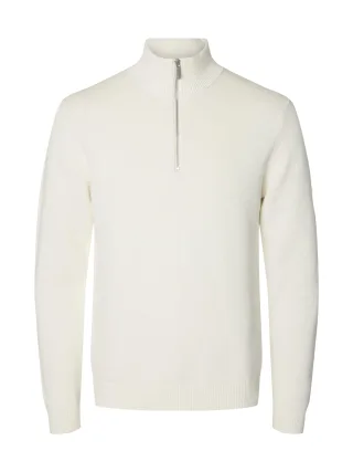 selected men - SLMDANE LS KNIT REG STRUC HALF ZIP NOOS Bright White - Gr. - S