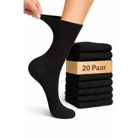 Cocain underwear Businesssocken 20 Paar Damen Herren Diabetiker Baumwolle Socken schwarz ohne Gummi (20-Paar) ohne drückende Naht mit handgekettelter Spitze