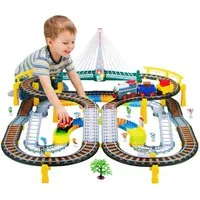 kinderplay Spielzeug-Zug Elektrische Eisenbahn mit Rennbahn – 2-in-1 Spielset für Kinder, (Set)