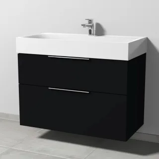 Sanipa 3way Waschtischunterbau zu Kaldewei Silenio Waschtisch mit 2 Auszügen, Schwarz-Matt UF45608