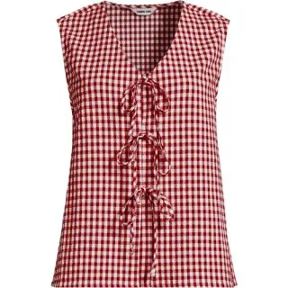 Ärmelloses Gingham-Top mit Schnürung für Damen in Petite-Größe, Damen, size: petite, Rot, Baumwolle/Polyester/Baumwoll-Mischung, by Lands' End