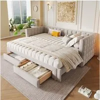 SOFTWEARY Schlafsofa mit Bettfunktion und Schubladen, 90x200cm/180x200cm, Schlafsofa mit Ausziehbett, Polsterbett