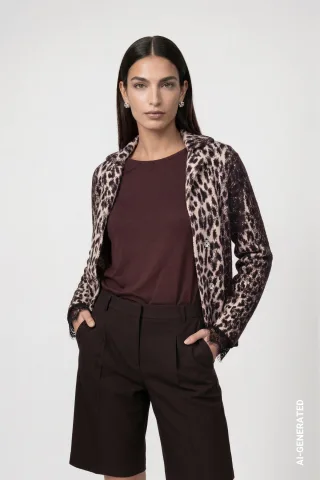 monari - Strickjacke mit Leo-Muster black coffee gemustert - Gr. - 40