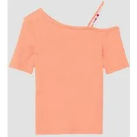 s.Oliver Kurzarmshirt T-Shirt Rippshirt mit asymmetrischem Ausschnitt und Schmuckperlen